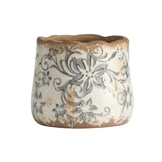 4" Tuscan Ceramic Gray Scroll Planter